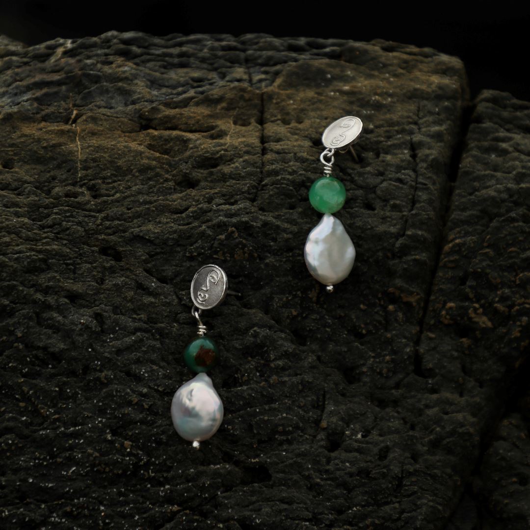 Francoise Pearl & Chrysoprase Earrings Necklace Elso Jewellery