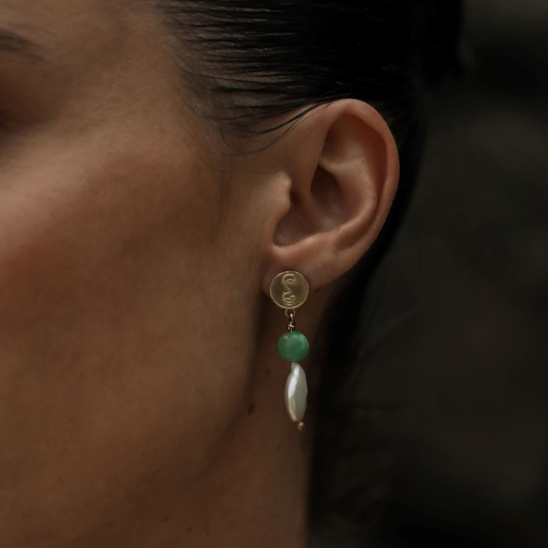 Francoise Pearl & Chrysoprase Earrings Necklace Elso Jewellery