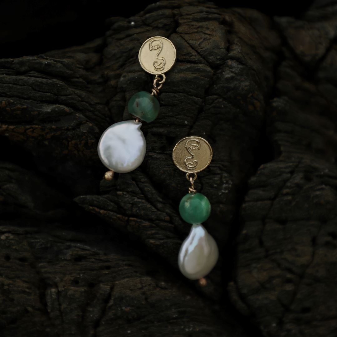 Francoise Pearl & Chrysoprase Earrings Necklace Elso Jewellery 