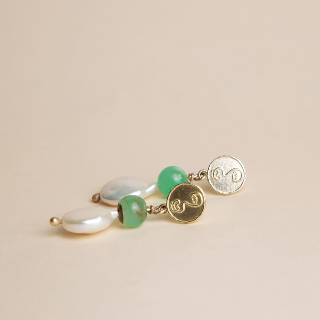 Francoise Pearl & Chrysoprase Earrings Necklace Elso Jewellery 9ct Gold
