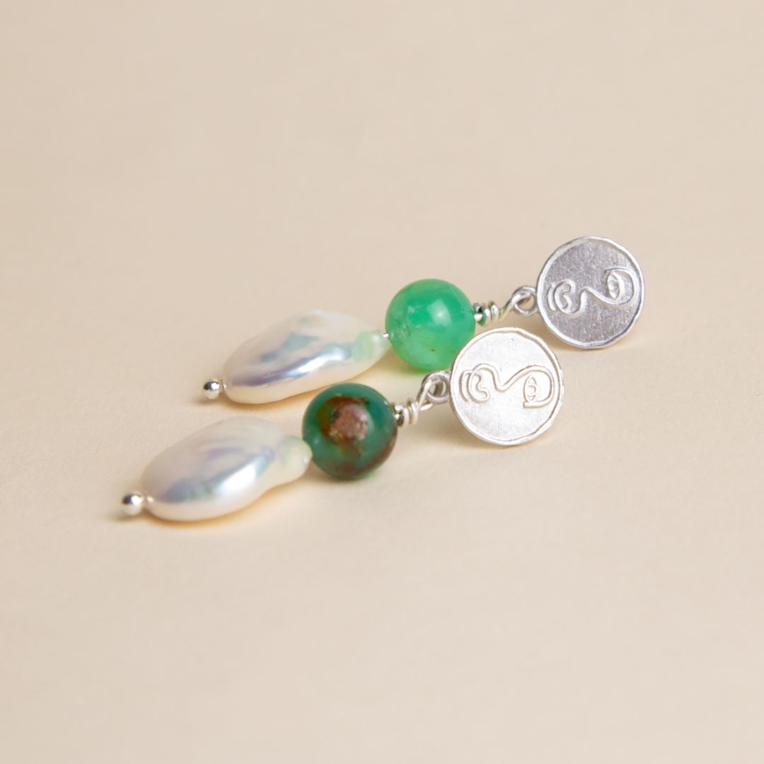 Francoise Pearl & Chrysoprase Earrings Necklace Elso Jewellery Sterling Silver