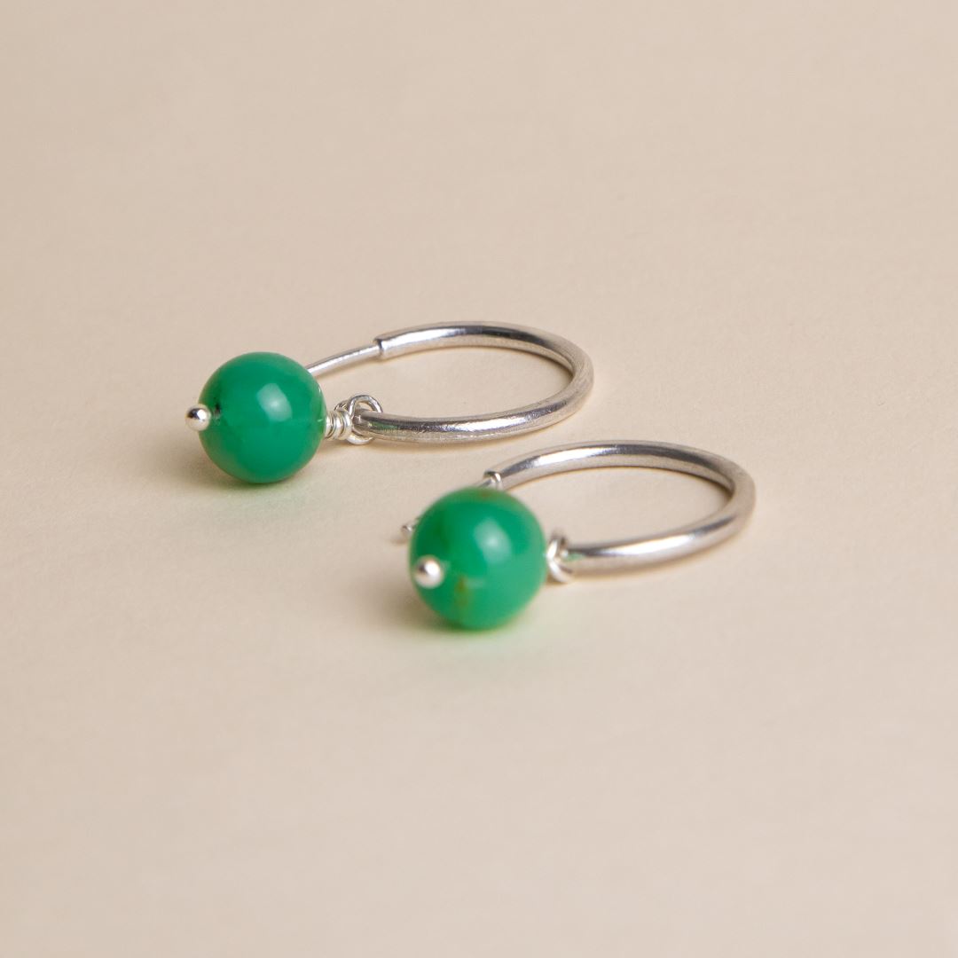 Gabrielle Hoops with Chrysoprase Pendant Earrings Elso Jewellery Sterling Silver