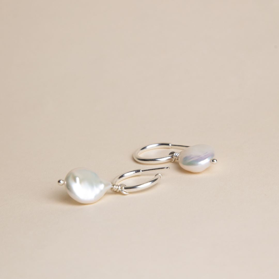 Gabrielle Hoops with Pearl Pendant Necklace Elso Jewellery Sterling Silver