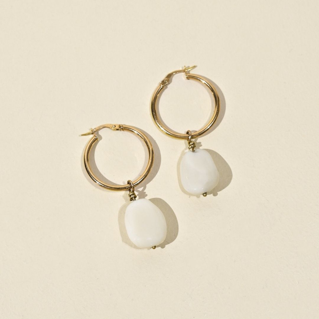 Solid 9ct Gold Madeleine Opal Hoop Earrings Elso Jewellery 