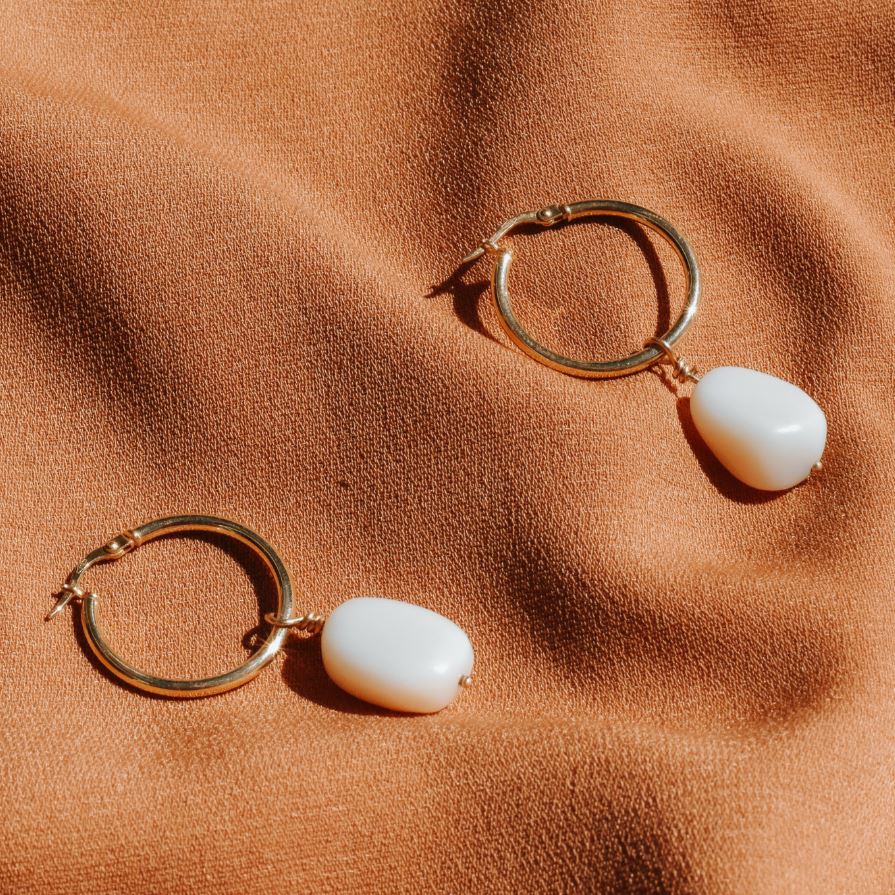Solid 9ct Gold Madeleine Opal Hoop Earrings Elso Jewellery 